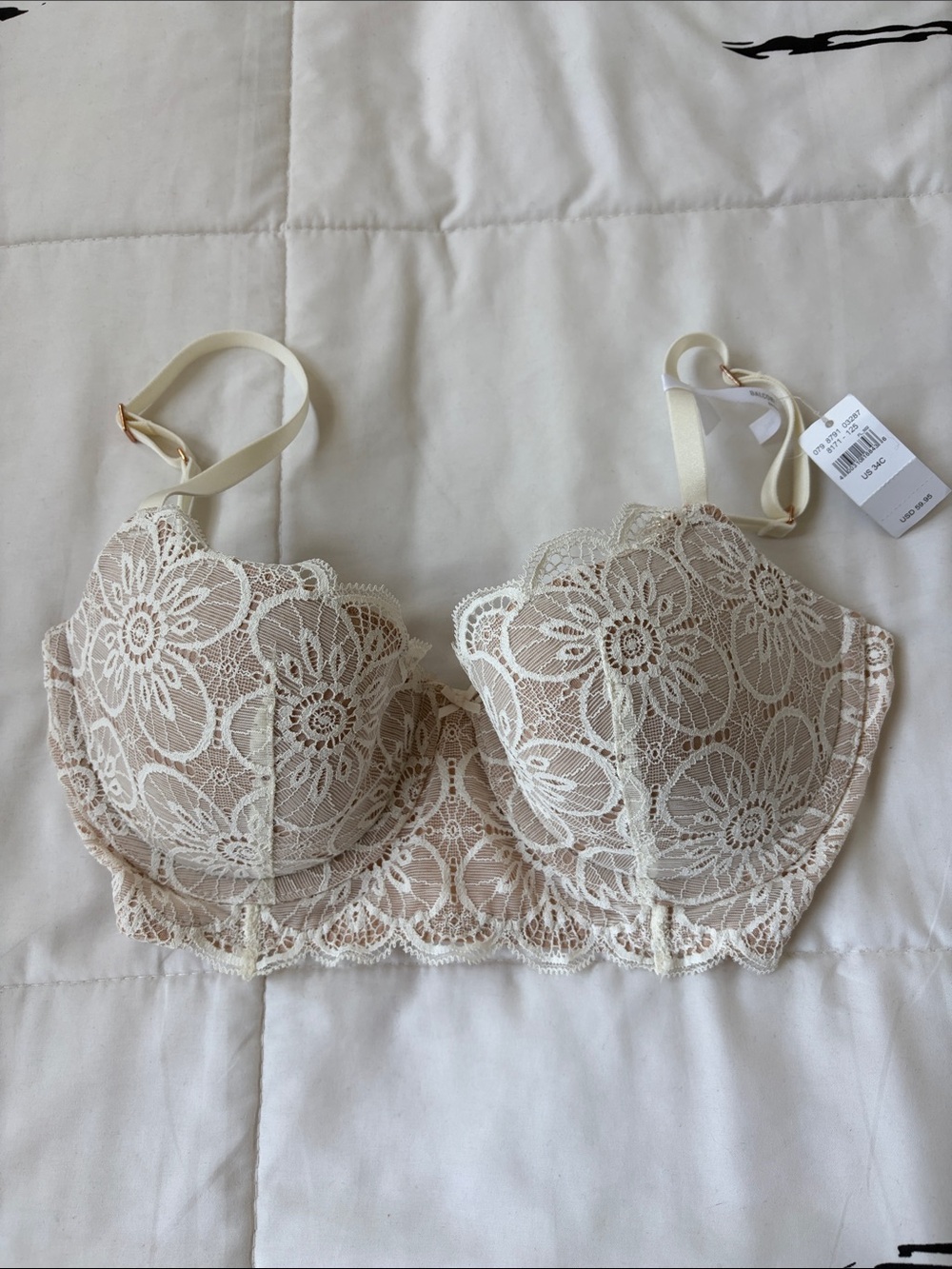 aerie Cream Floral Lace Balconette Bra